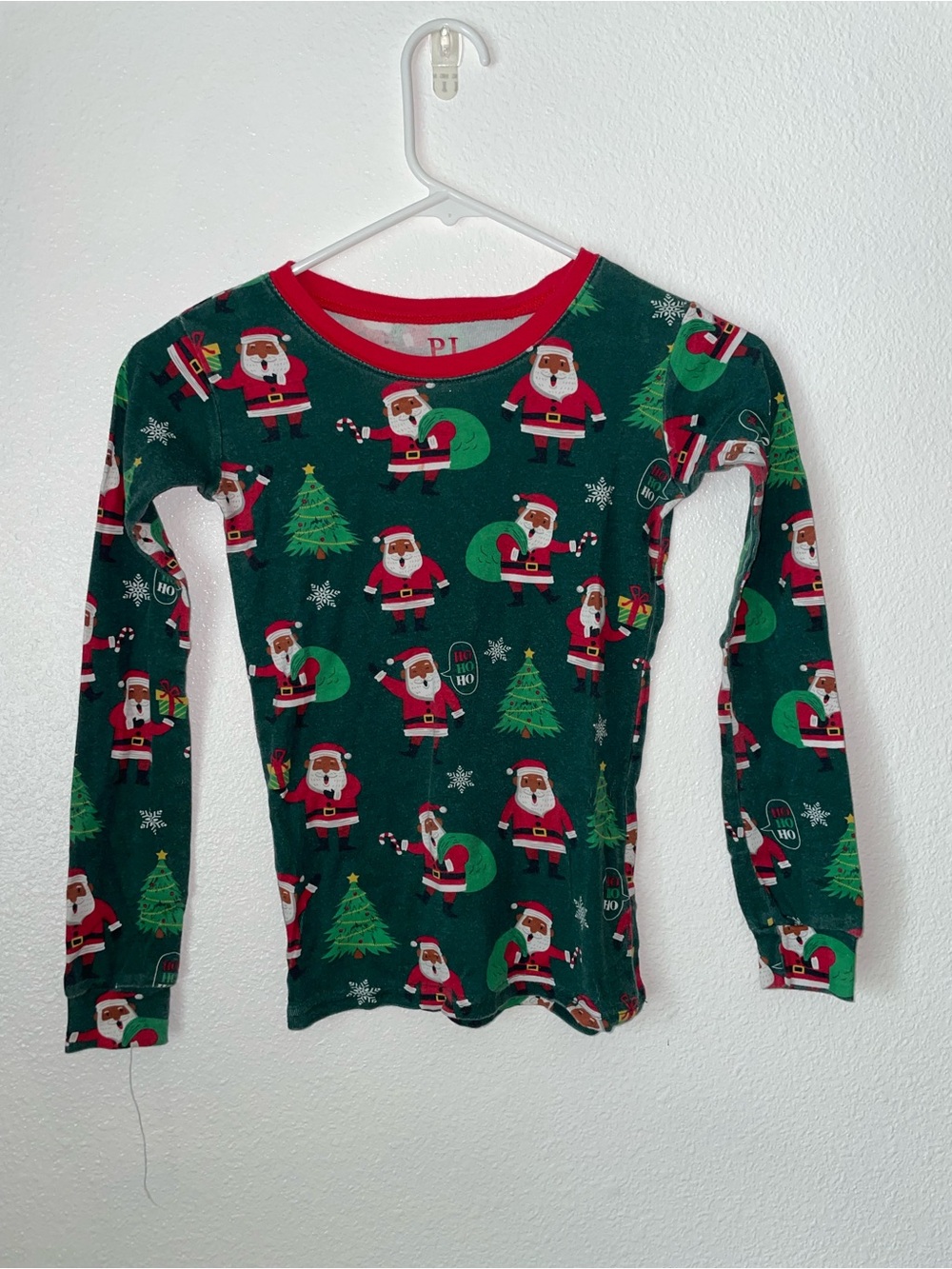 PJ Place Melanated Santa Print Long-Sleeve Pajama Top with Red Trim